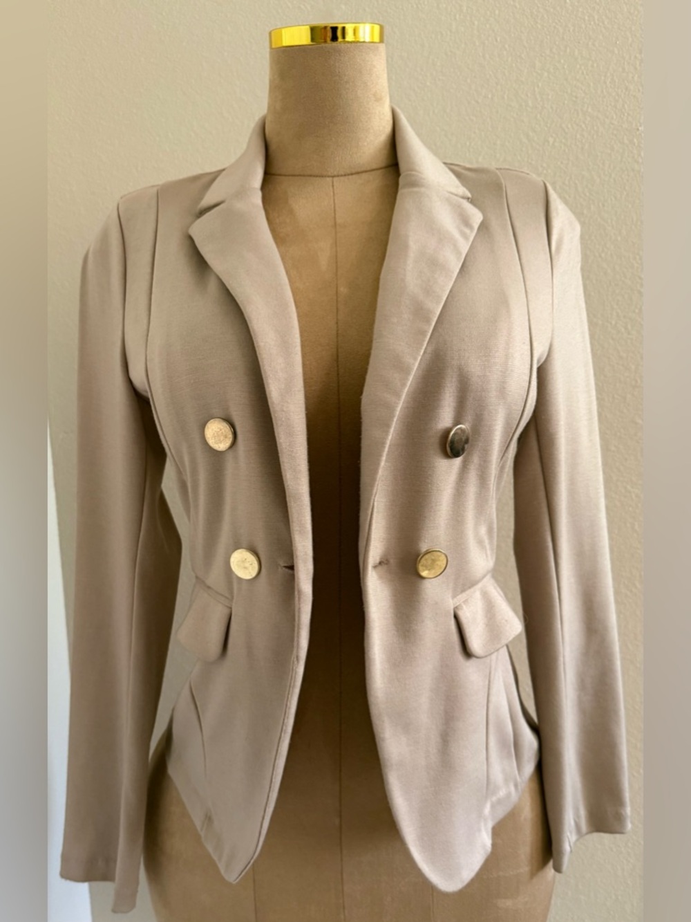 Women's Double-Breasted Taupe Blazer Jacket